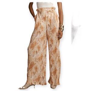 Anthropologie Pleated Yellow Printed Plissé Pants